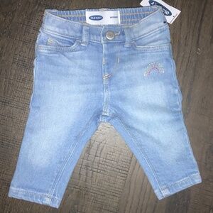 NWT Old Navy Little Girl Rainbow Embroidered Jeans size 0 - 3M